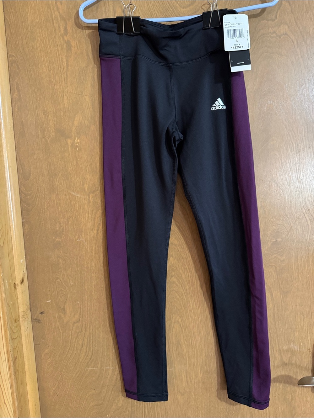 adidas Black Fleeced Leggings with Purple Side Panels